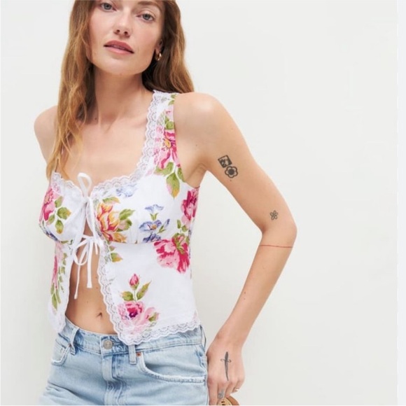 NWT reformation Rosalie linen top in giverny - size 2 - Picture 1 of 5